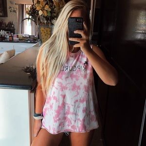 Ripcurl pink and white tie dye muscle top